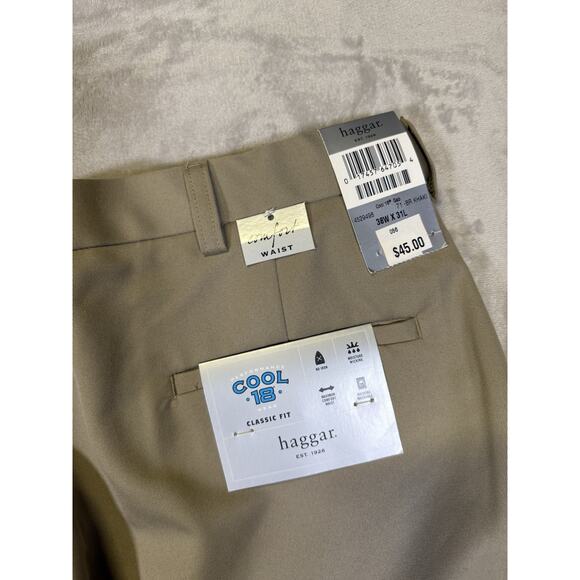 Haggar Classic Fit Cool 18 Pro Khaki Golf Dress Pants Comfort Waist 38x31 NWT - Picture 3 of 10